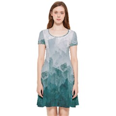 Blue Green Waves Inside Out Cap Sleeve Dress by goljakoff