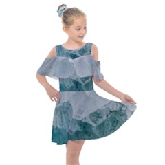 Blue Green Waves Kids  Shoulder Cutout Chiffon Dress by goljakoff