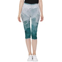 Blue Green Waves Inside Out Lightweight Velour Capri Leggings  by goljakoff