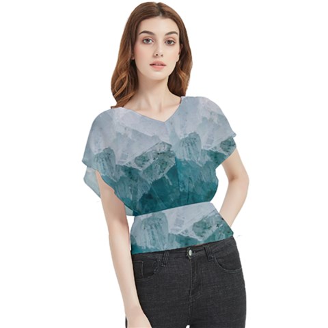 Blue Green Waves Butterfly Chiffon Blouse by goljakoff