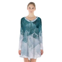 Blue Waves Long Sleeve Velvet V-neck Dress by goljakoff