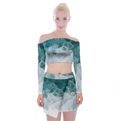 Blue Waves Off Shoulder Top With Mini Skirt Set by goljakoff