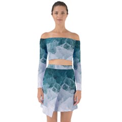 Blue Waves Off Shoulder Top With Skirt Set by goljakoff