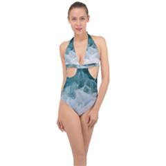 Blue Waves Halter Front Plunge Swimsuit by goljakoff