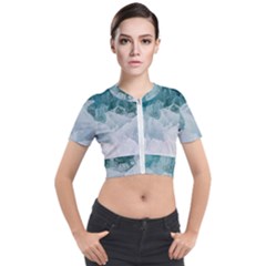 Blue Waves Short Sleeve Cropped Jacket by goljakoff