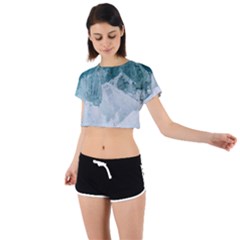 Blue Waves Tie Back Short Sleeve Crop Tee by goljakoff