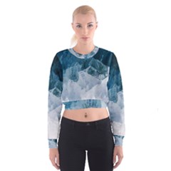 Blue Ocean Waves Cropped Sweatshirt by goljakoff