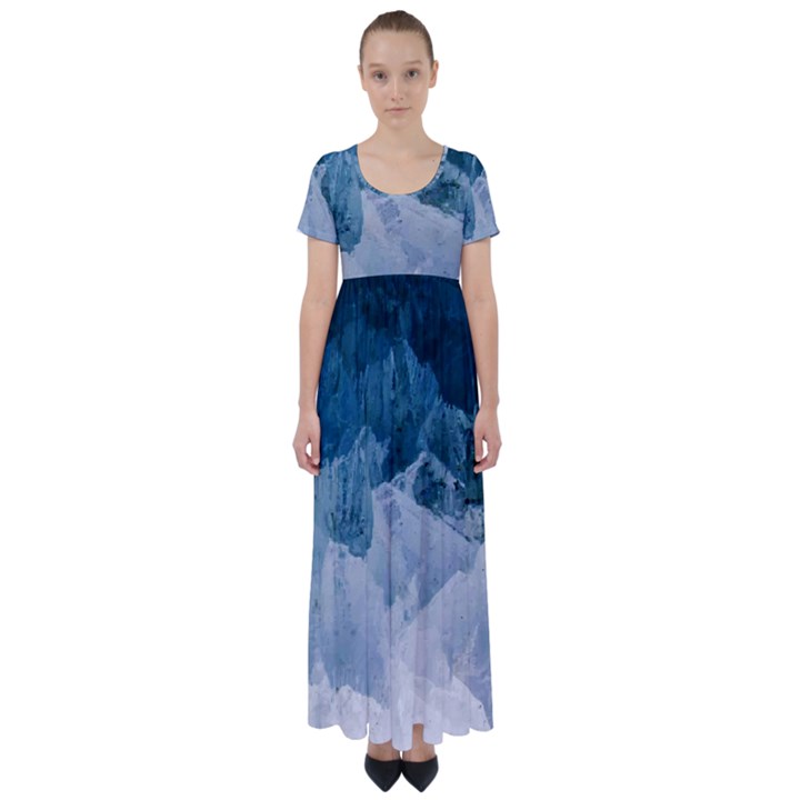 Blue ocean waves High Waist Short Sleeve Maxi Dress