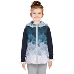 Blue Ocean Waves Kids  Hooded Puffer Vest by goljakoff