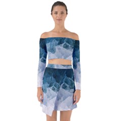 Blue Ocean Waves Off Shoulder Top With Skirt Set by goljakoff