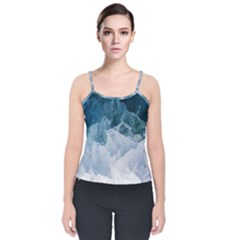 Blue Ocean Waves Velvet Spaghetti Strap Top by goljakoff