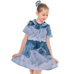 Blue Ocean Waves Kids  Short Sleeve Shirt Dress by goljakoff