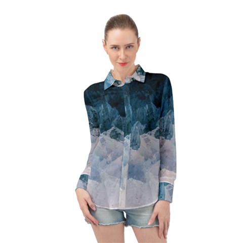 Blue Ocean Waves Long Sleeve Chiffon Shirt by goljakoff