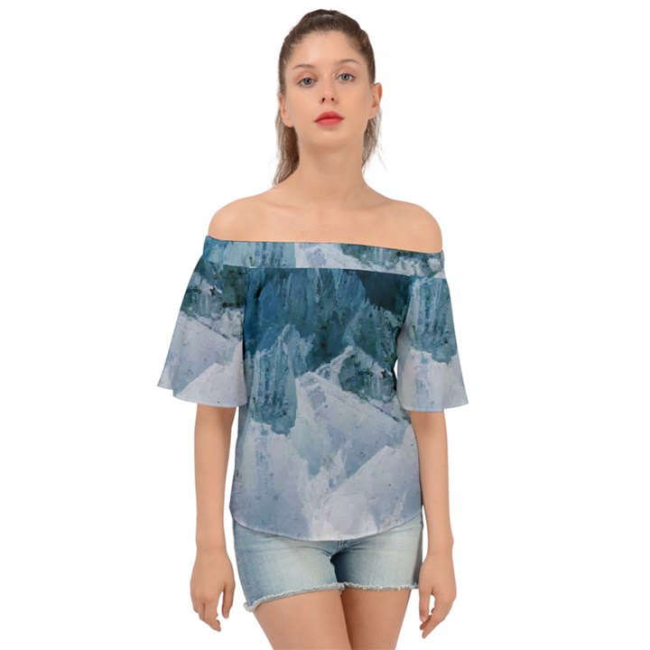 Blue ocean waves Off Shoulder Short Sleeve Top