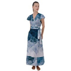 Blue Ocean Waves Flutter Sleeve Maxi Dress by goljakoff