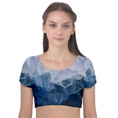 Blue Mountain Velvet Short Sleeve Crop Top 