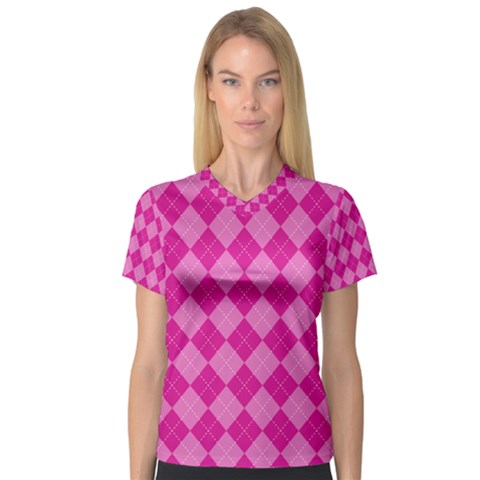 Pink Diamond Pattern V-neck Sport Mesh Tee by ArtsyWishy