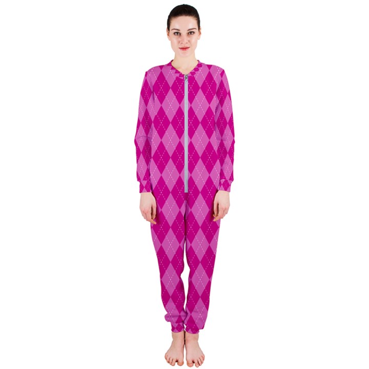 Pink Diamond Pattern OnePiece Jumpsuit (Ladies) 