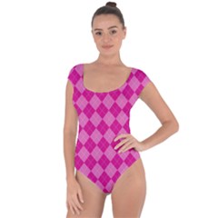 Pink Diamond Pattern Short Sleeve Leotard  by ArtsyWishy