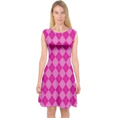 Pink Diamond Pattern Capsleeve Midi Dress by ArtsyWishy