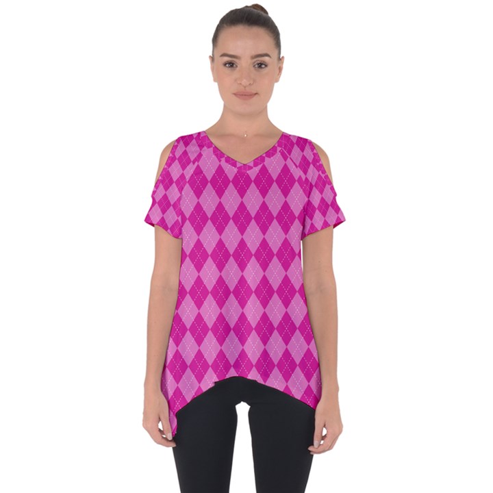 Pink Diamond Pattern Cut Out Side Drop Tee