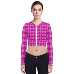 Pink Diamond Pattern Long Sleeve Zip Up Bomber Jacket by ArtsyWishy