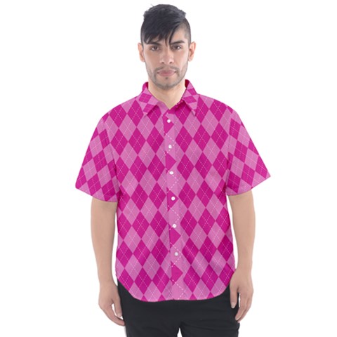 Pink Diamond Pattern Men s Short Sleeve Shirt by ArtsyWishy