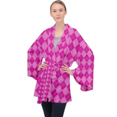 Pink Diamond Pattern Long Sleeve Velvet Kimono  by ArtsyWishy