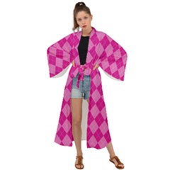 Pink Diamond Pattern Maxi Kimono by ArtsyWishy