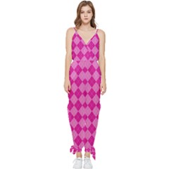 Pink Diamond Pattern Sleeveless Tie Ankle Jumpsuit by ArtsyWishy