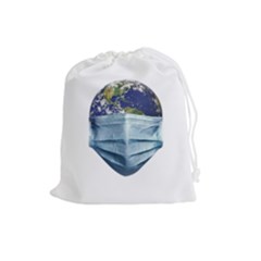 Earth With Face Mask Pandemic Concept Drawstring Pouch (large) by dflcprintsclothing