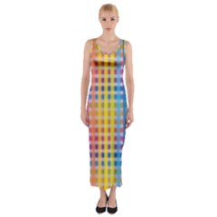 Digital Paper Stripes Rainbow Colors Fitted Maxi Dress