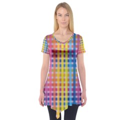 Digital Paper Stripes Rainbow Colors Short Sleeve Tunic 