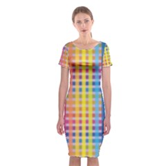 Digital Paper Stripes Rainbow Colors Classic Short Sleeve Midi Dress by HermanTelo