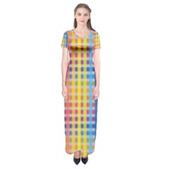 Digital Paper Stripes Rainbow Colors Short Sleeve Maxi Dress