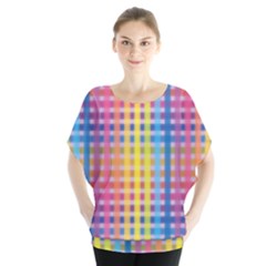 Digital Paper Stripes Rainbow Colors Batwing Chiffon Blouse