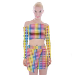 Digital Paper Stripes Rainbow Colors Off Shoulder Top With Mini Skirt Set