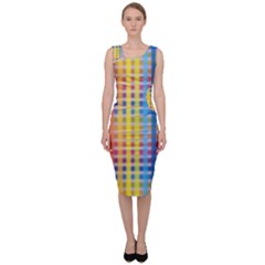 Digital Paper Stripes Rainbow Colors Sleeveless Pencil Dress