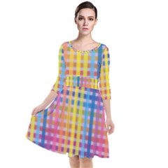 Digital Paper Stripes Rainbow Colors Quarter Sleeve Waist Band Dress