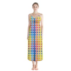 Digital Paper Stripes Rainbow Colors Button Up Chiffon Maxi Dress