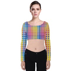 Digital Paper Stripes Rainbow Colors Velvet Long Sleeve Crop Top