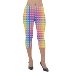 Digital Paper Stripes Rainbow Colors Lightweight Velour Capri Leggings 