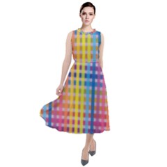 Digital Paper Stripes Rainbow Colors Round Neck Boho Dress