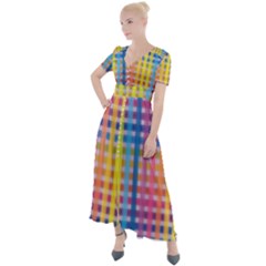 Digital Paper Stripes Rainbow Colors Button Up Short Sleeve Maxi Dress