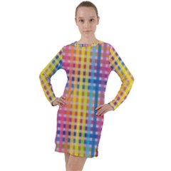 Digital Paper Stripes Rainbow Colors Long Sleeve Hoodie Dress