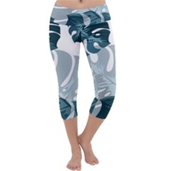 Monstera Leaves Background Capri Yoga Leggings