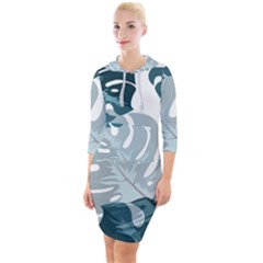 Monstera Leaves Background Quarter Sleeve Hood Bodycon Dress