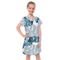 Monstera Leaves Background Kids  Drop Waist Dress