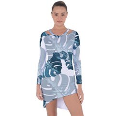 Monstera Leaves Background Asymmetric Cut-Out Shift Dress