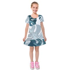 Monstera Leaves Background Kids  Short Sleeve Velvet Dress